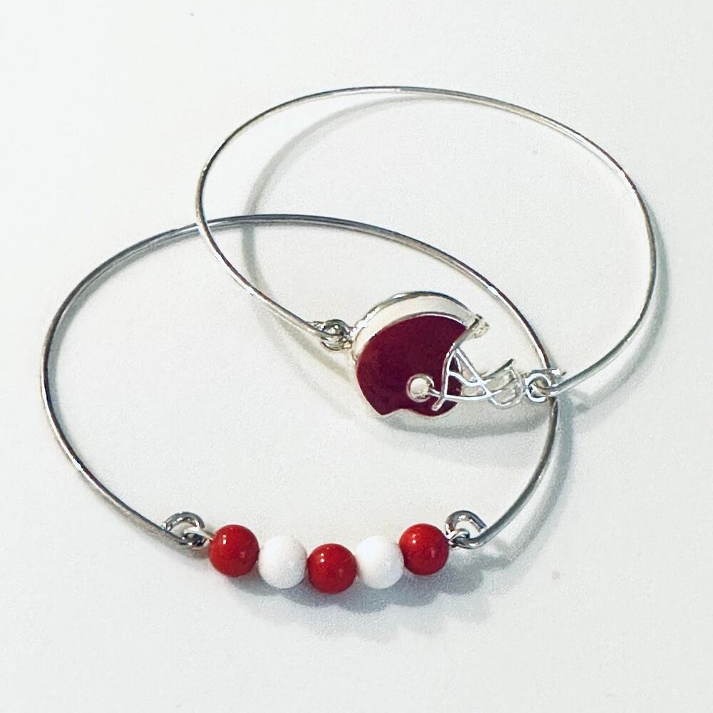 Stack of 2 Red and White Football Bracelets